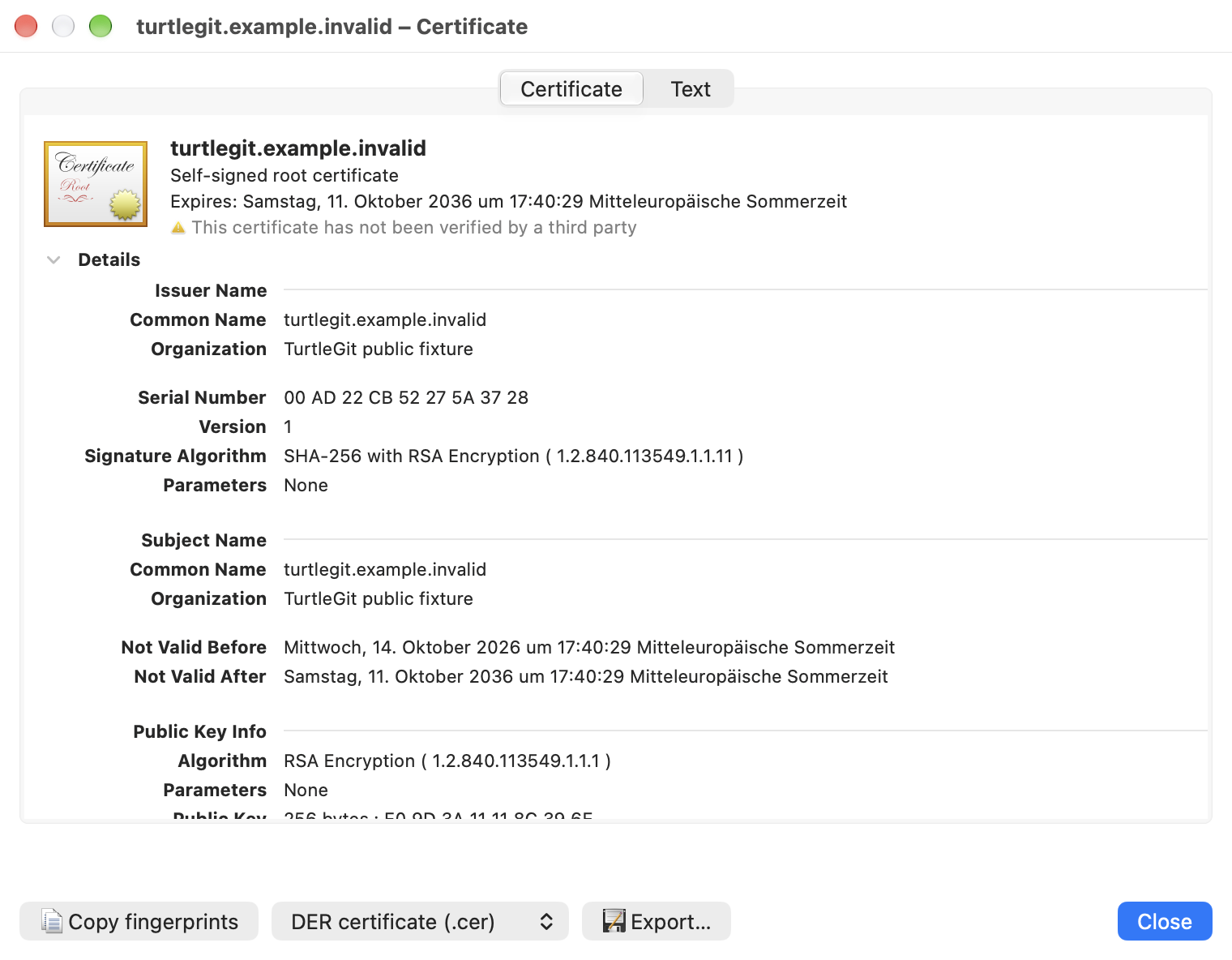 Certificate inspector, light