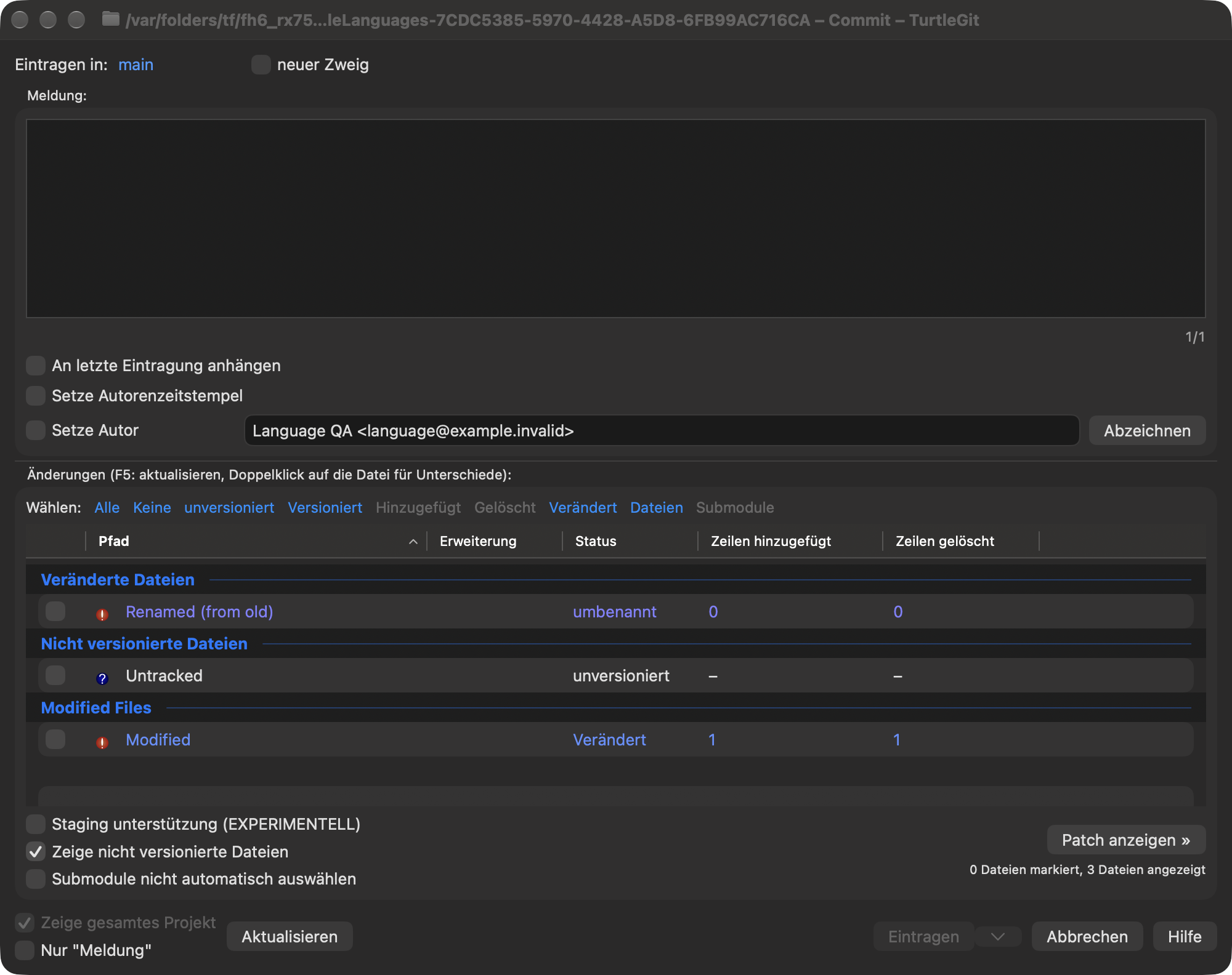 Commit groups and selection, German, dark