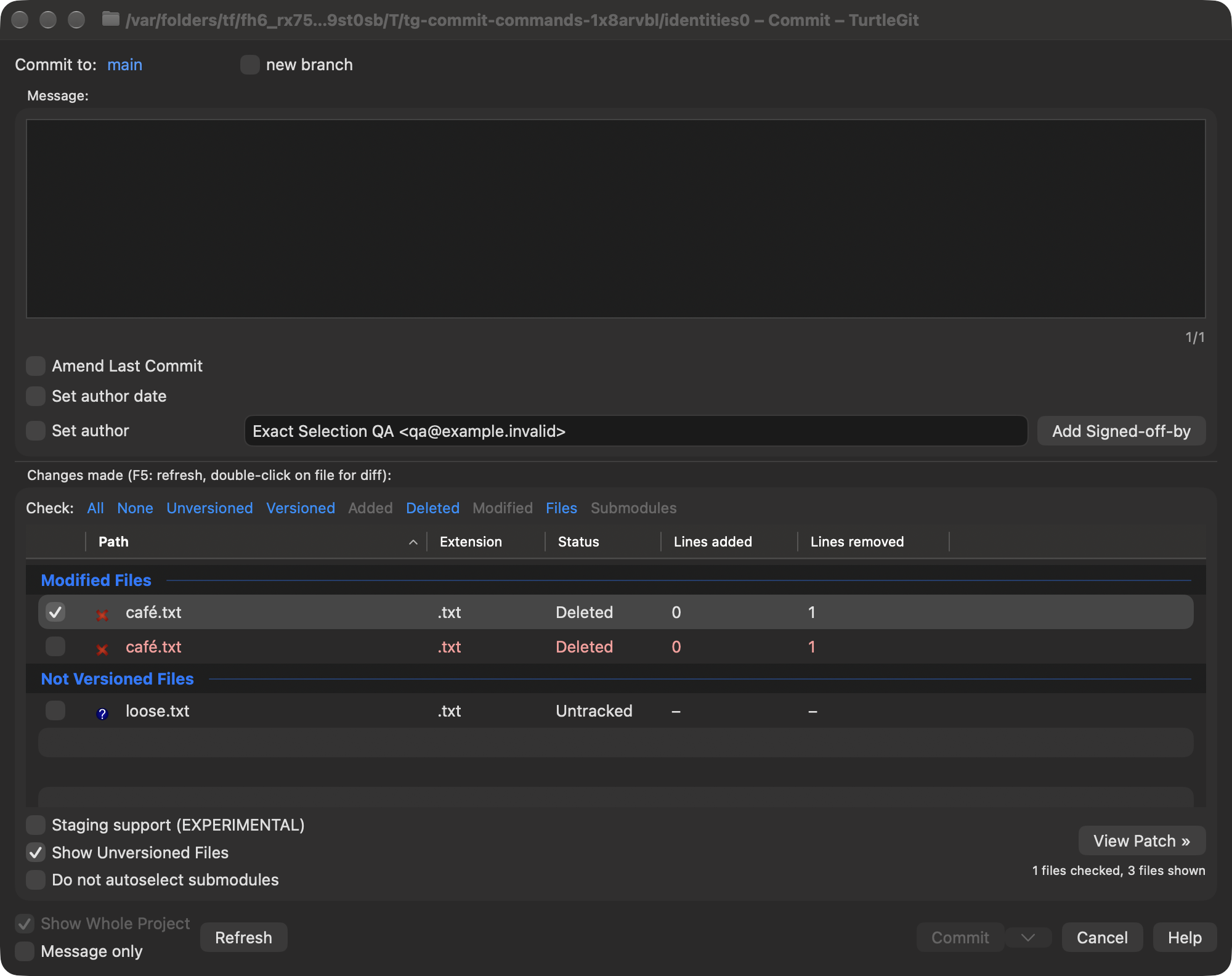 Commit file selection, dark