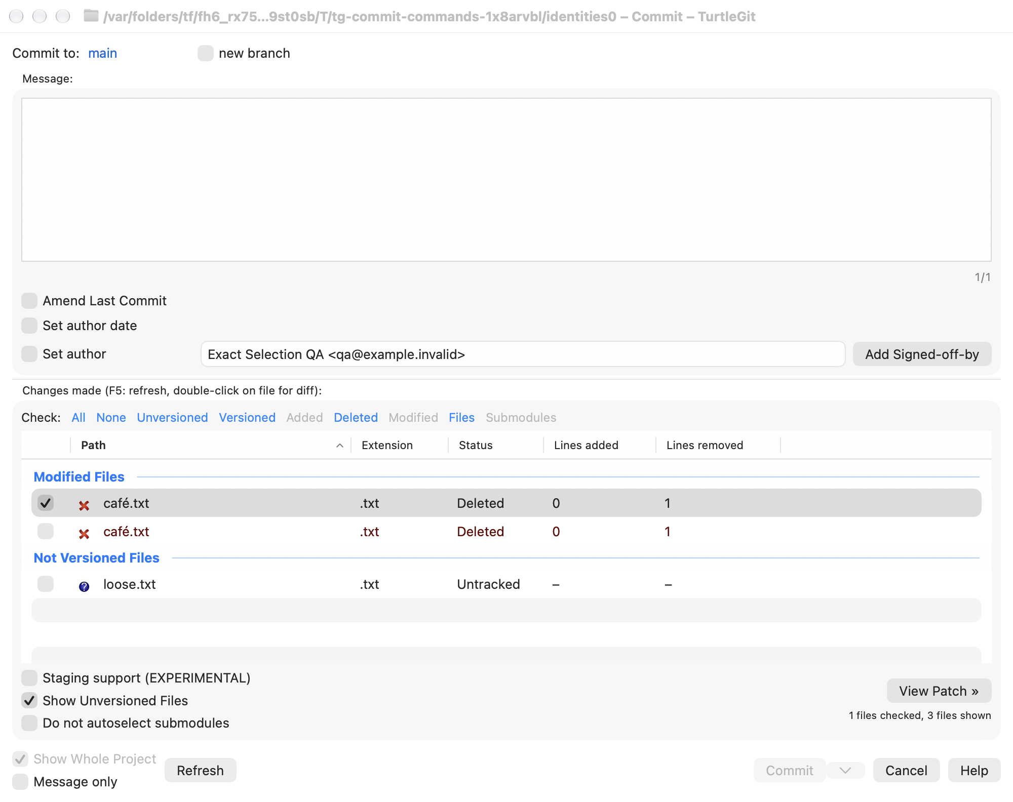Commit file selection, light