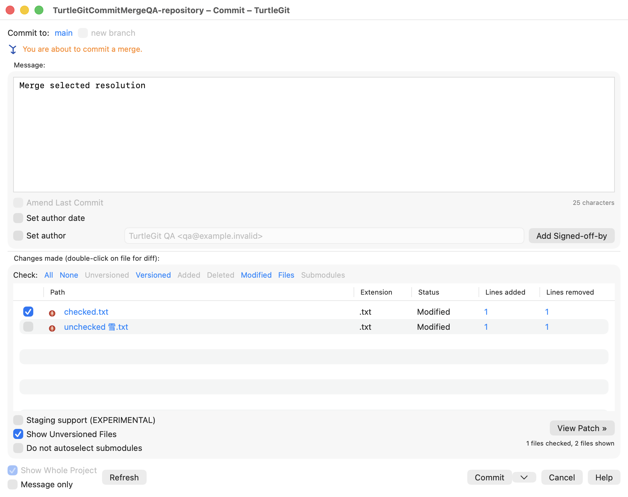 Actual native resolved-merge Commit