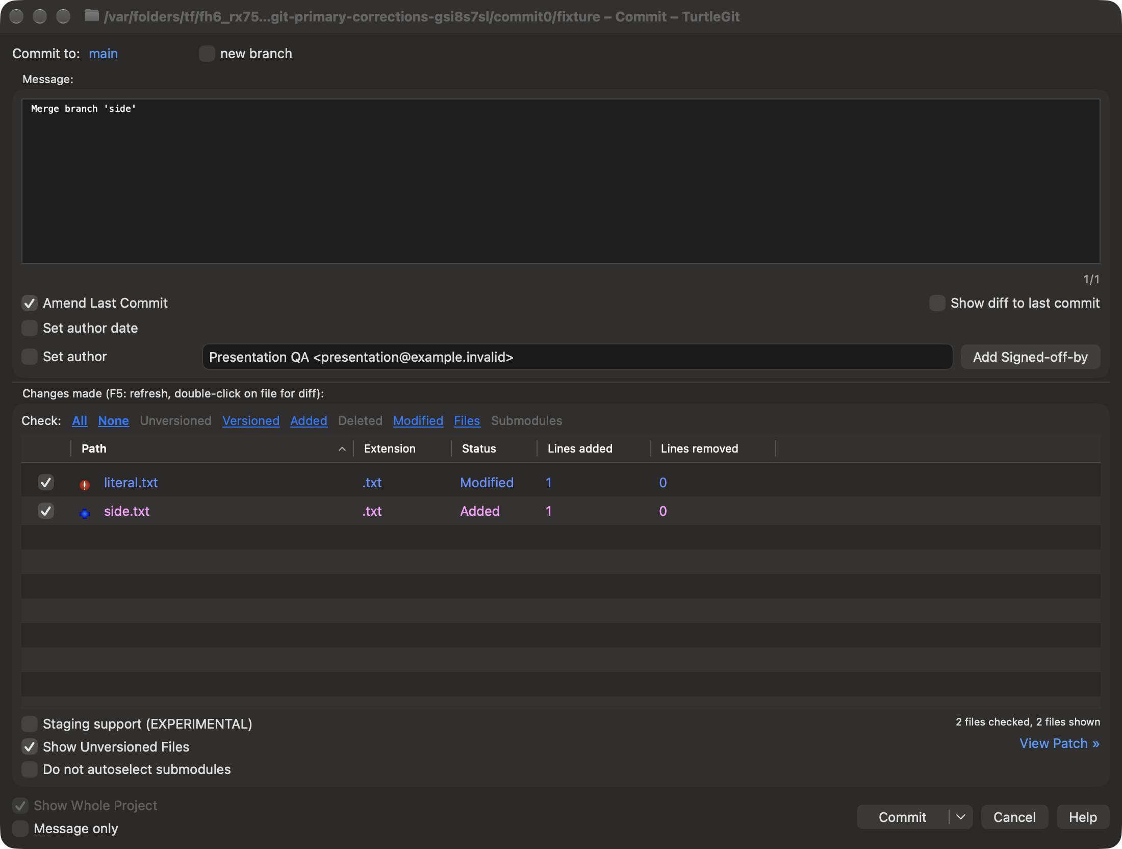 Ordinary amended Commit, dark