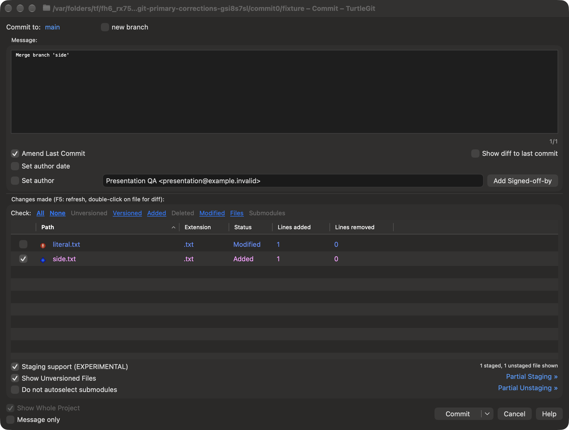 Staging amended Commit, dark