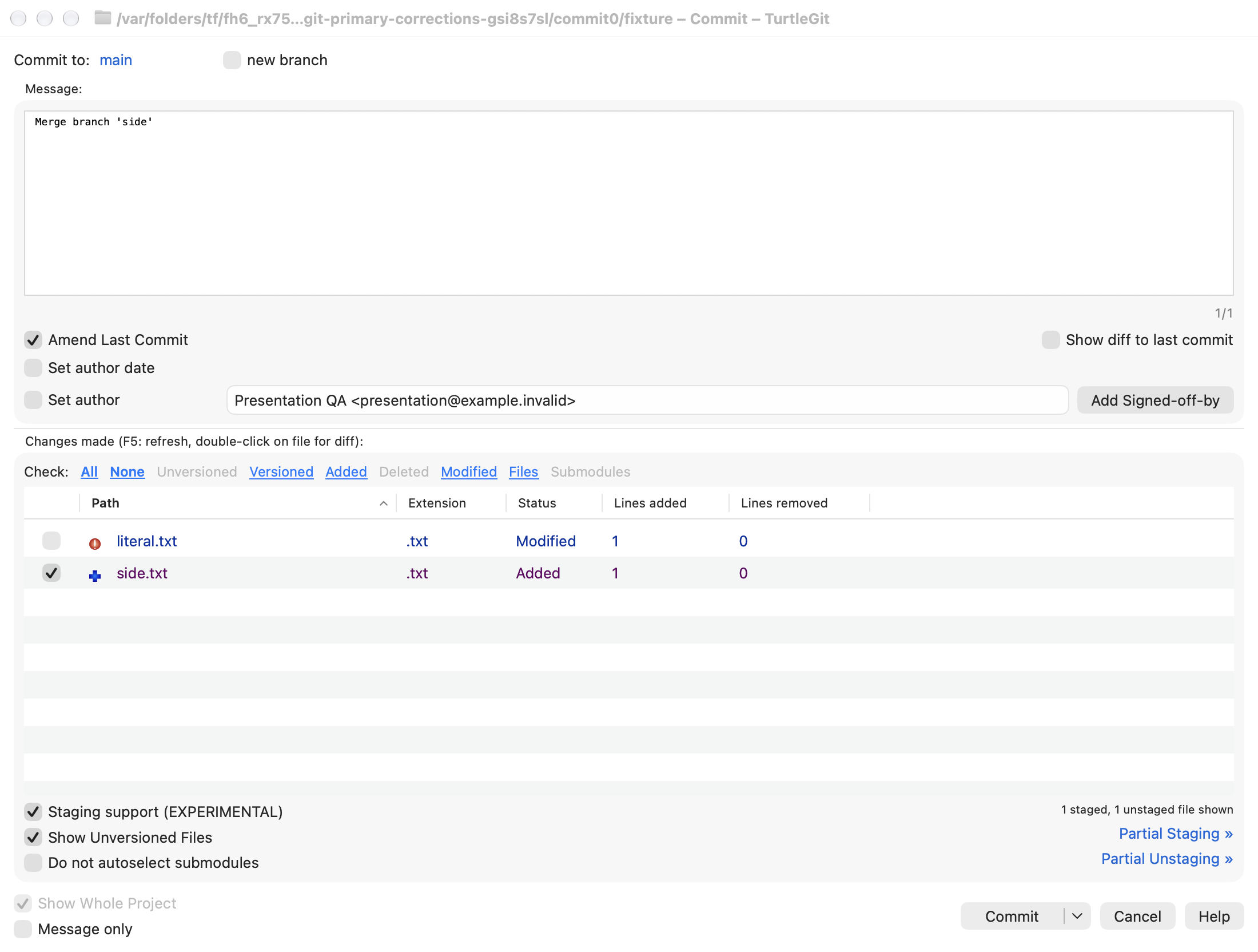 Staging amended Commit, light