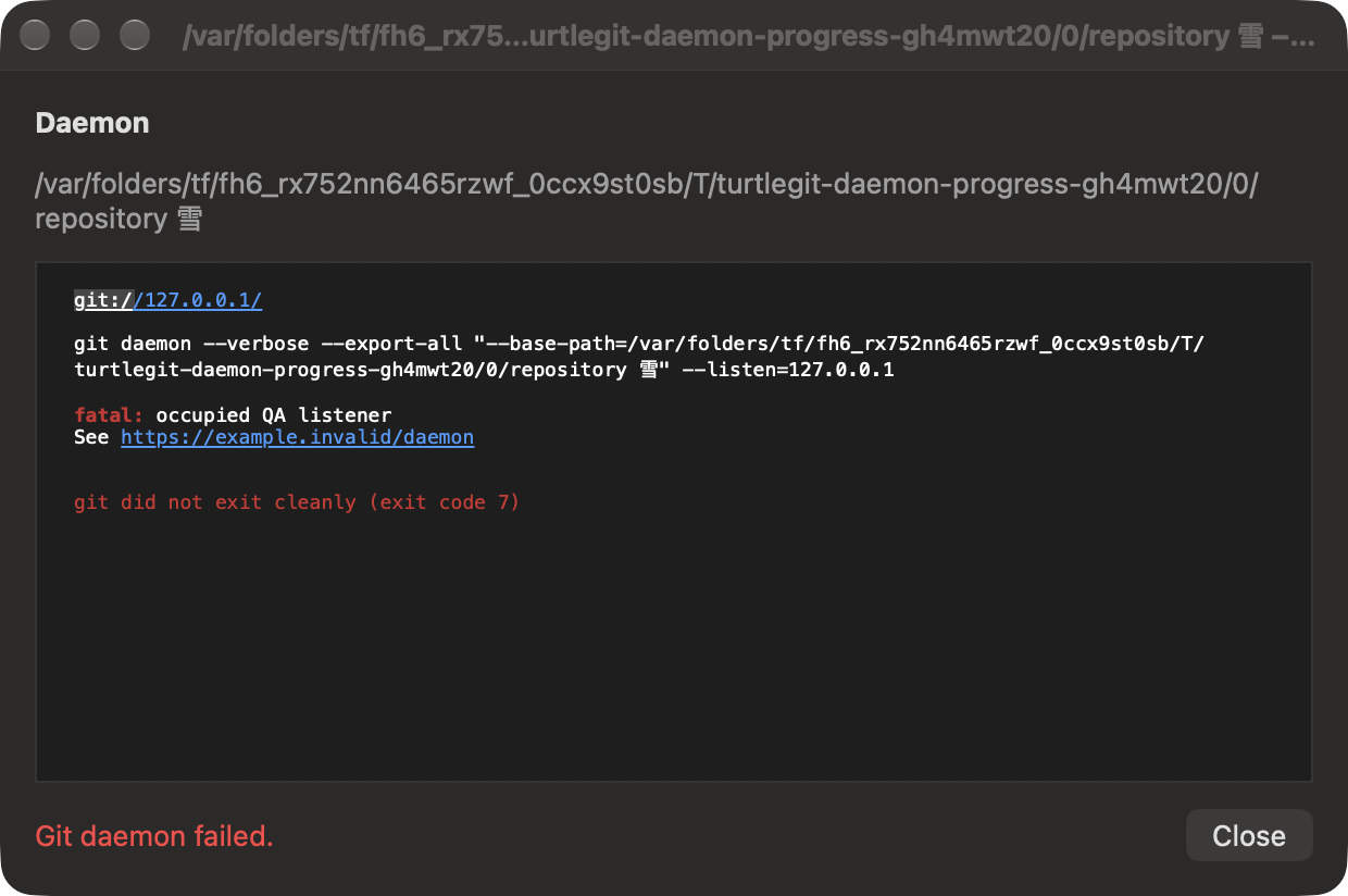 Actual native Daemon failed-result fixture, dark