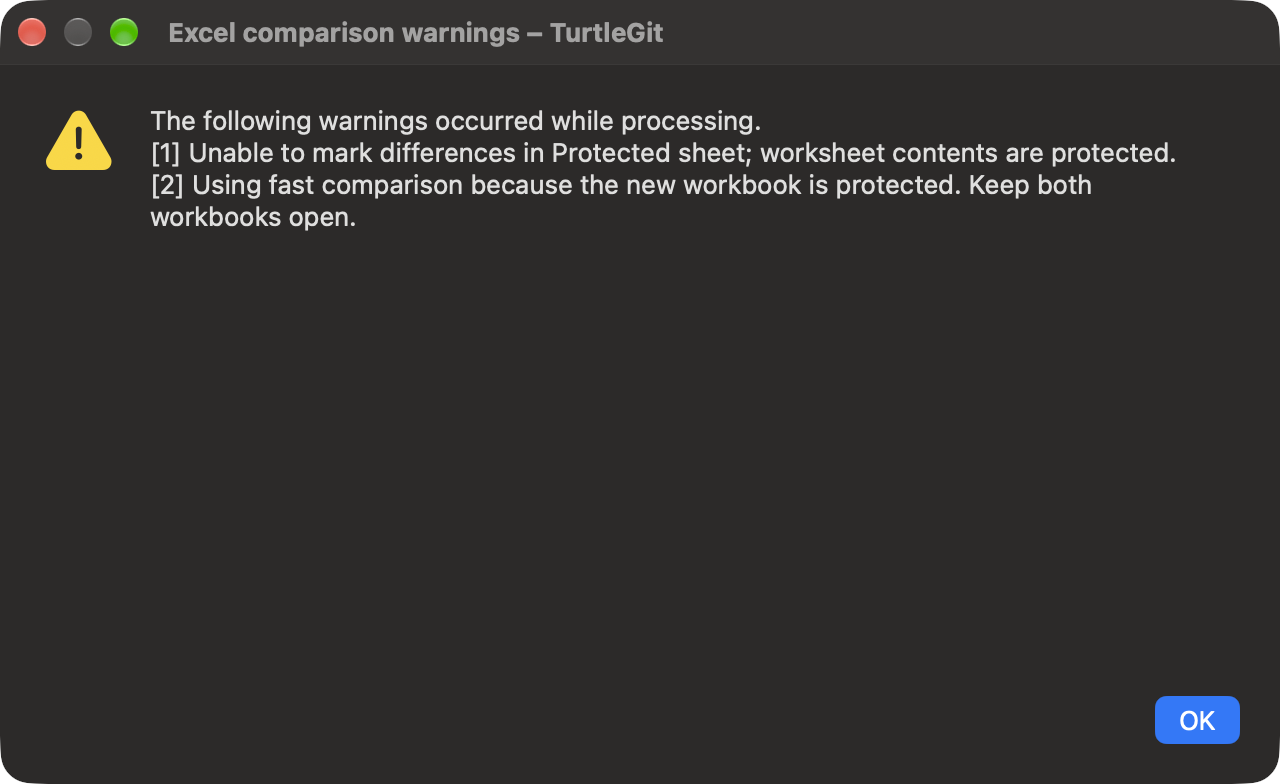 Excel comparison warnings in dark mode
