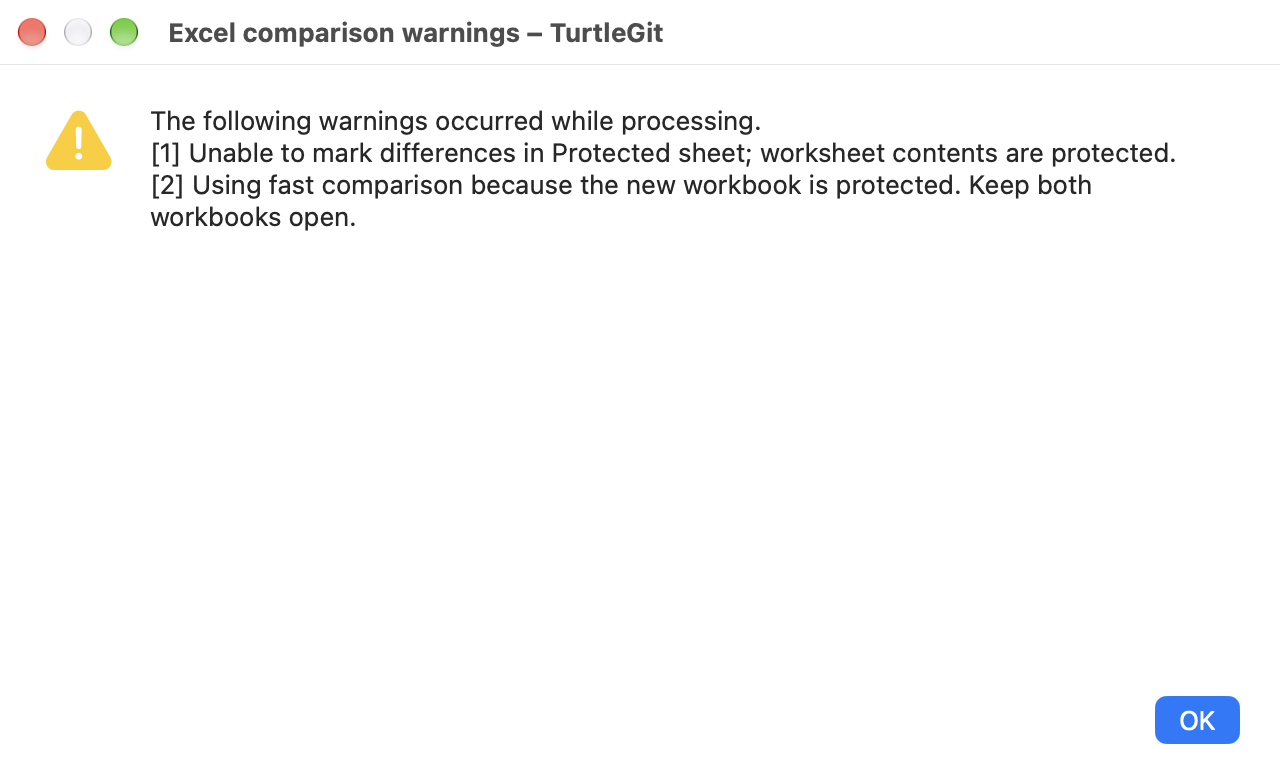 Excel comparison warnings in light mode