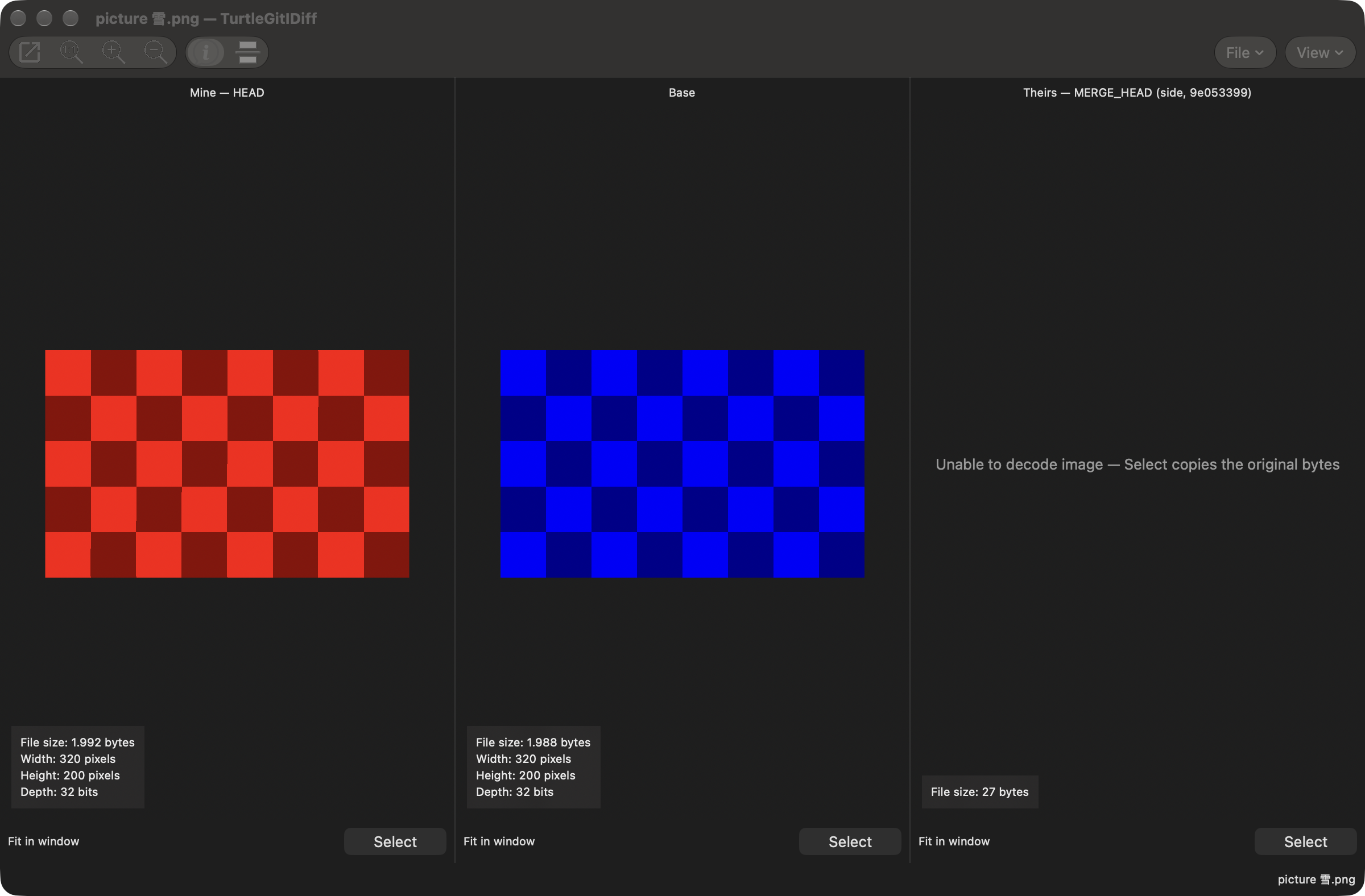 Image conflict with an undecodable incoming side, dark appearance