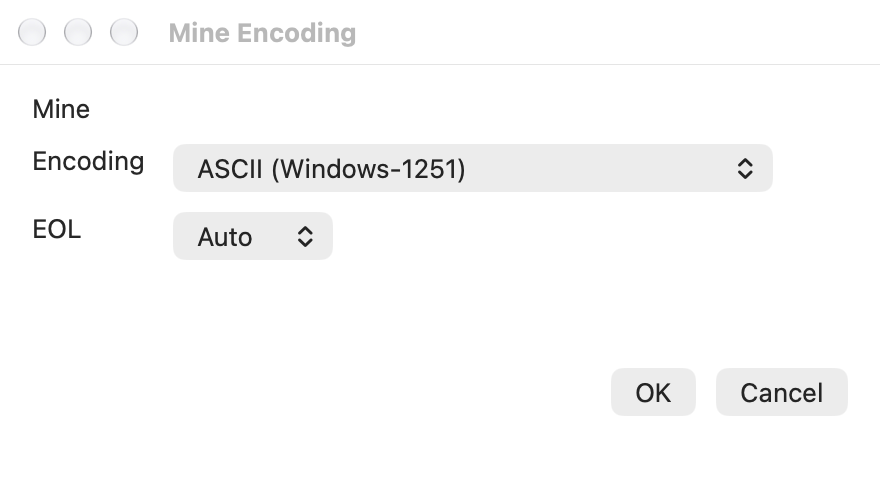 Legacy encoding dialog, light