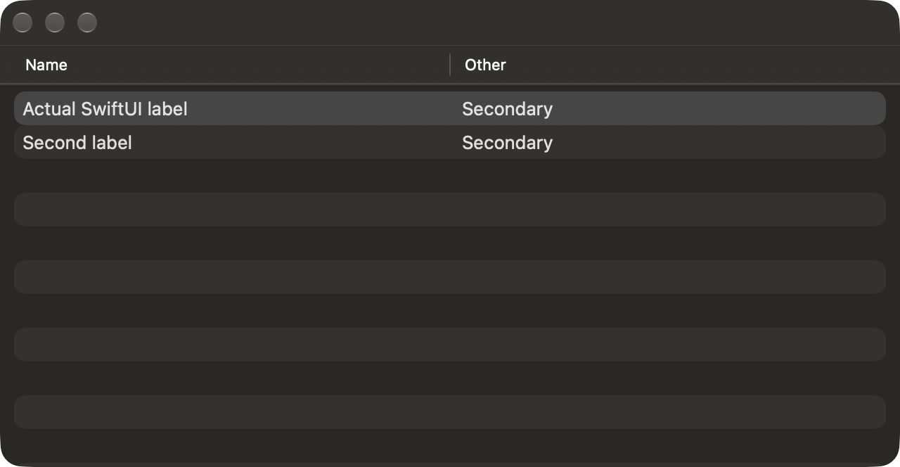 Whole-row selection, dark diagnostic table