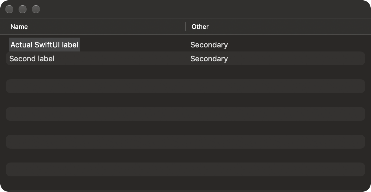 Label-only selection, dark diagnostic table