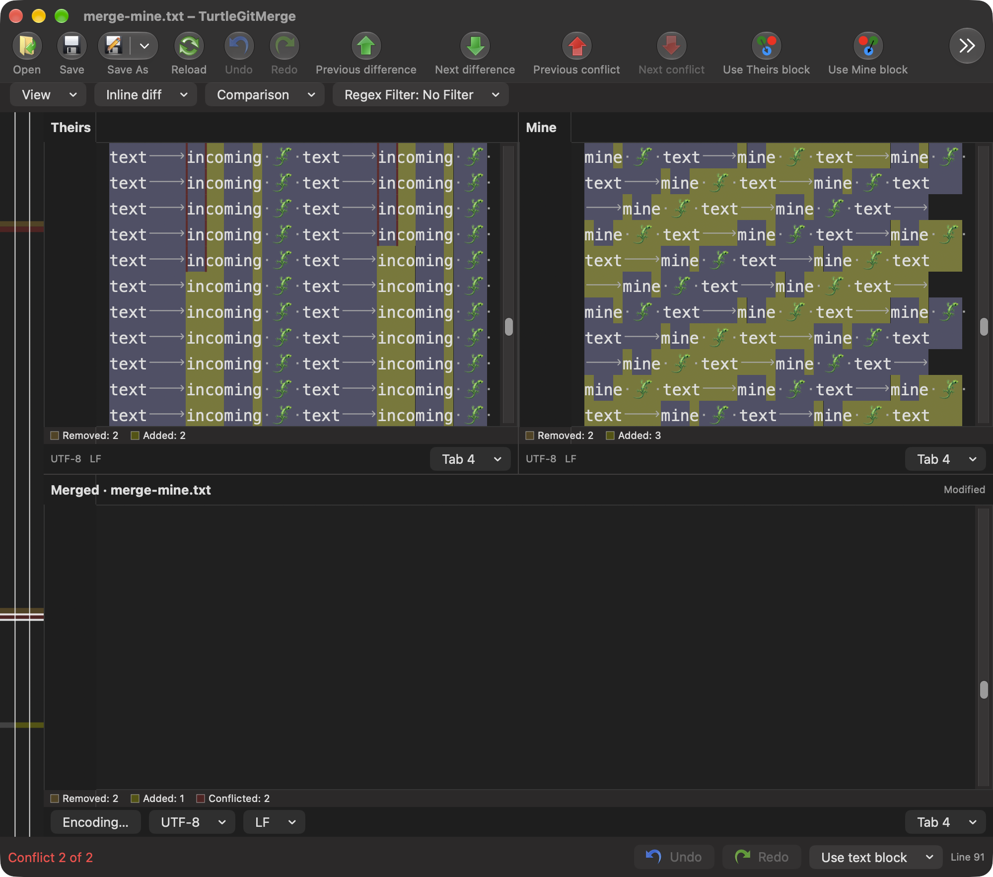 Wrapped merge sources, dark appearance