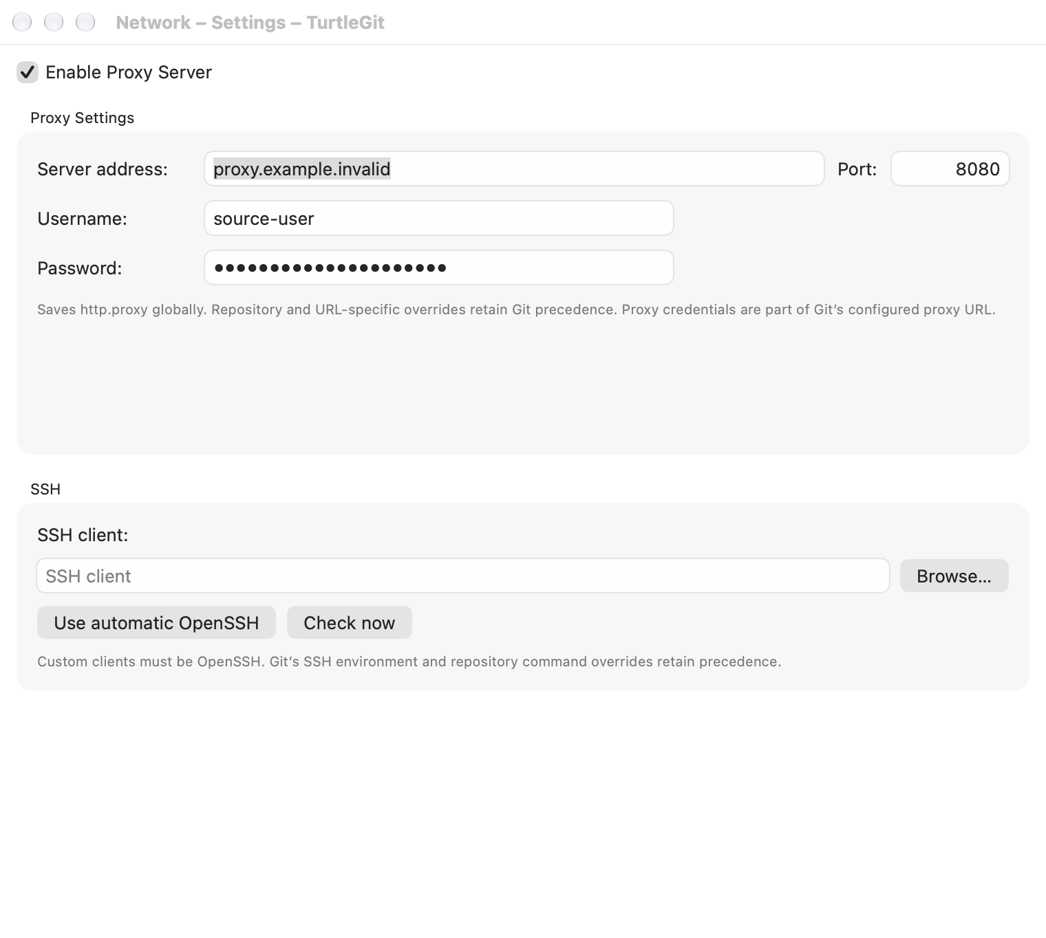 Network Settings page, light