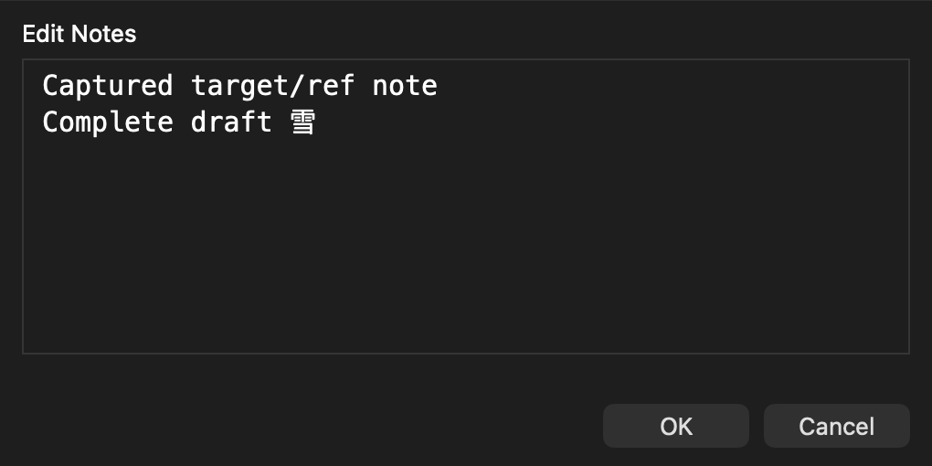 Native Notes editor, dark appearance