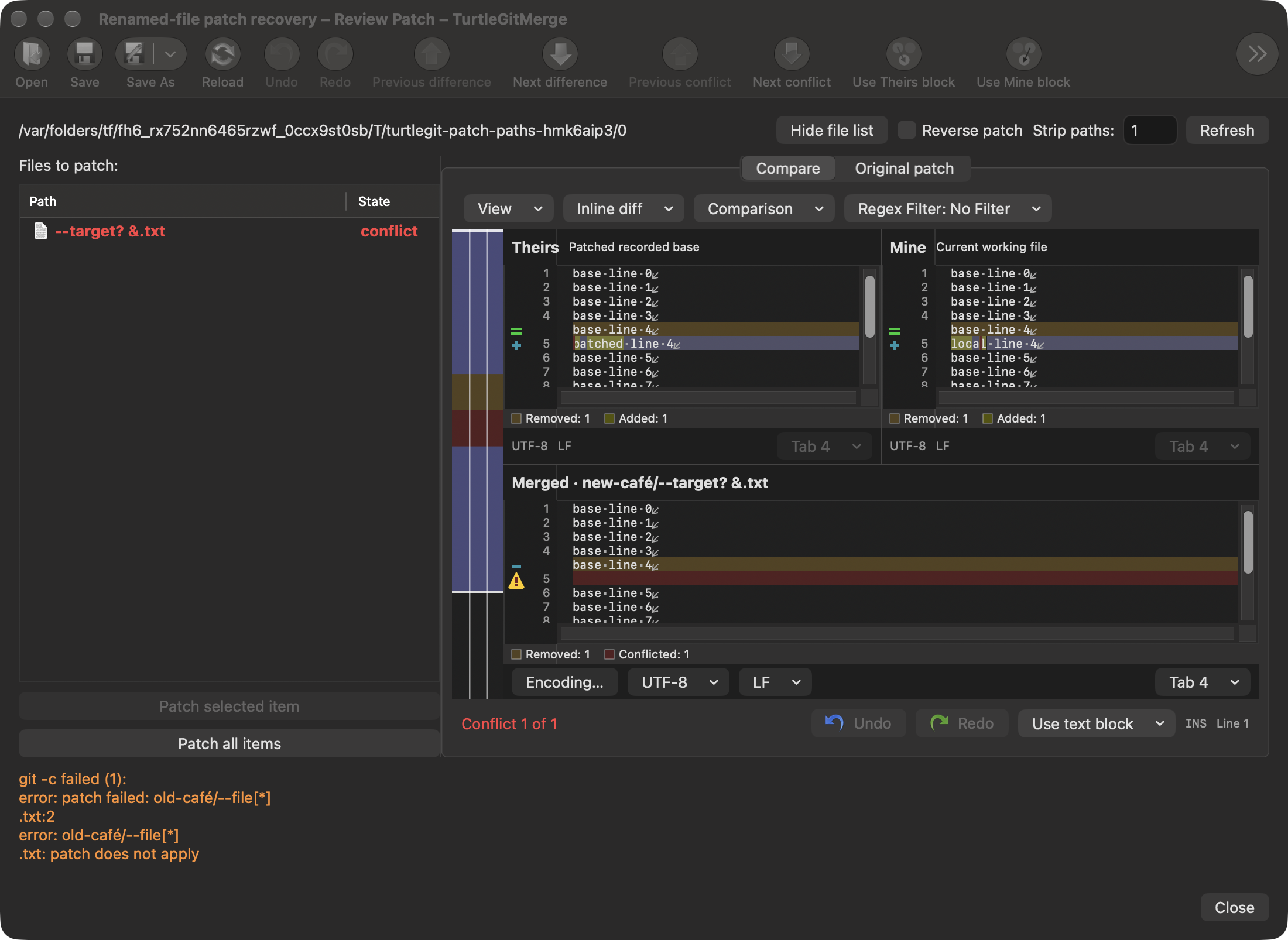 Renamed-file patch recovery, dark
