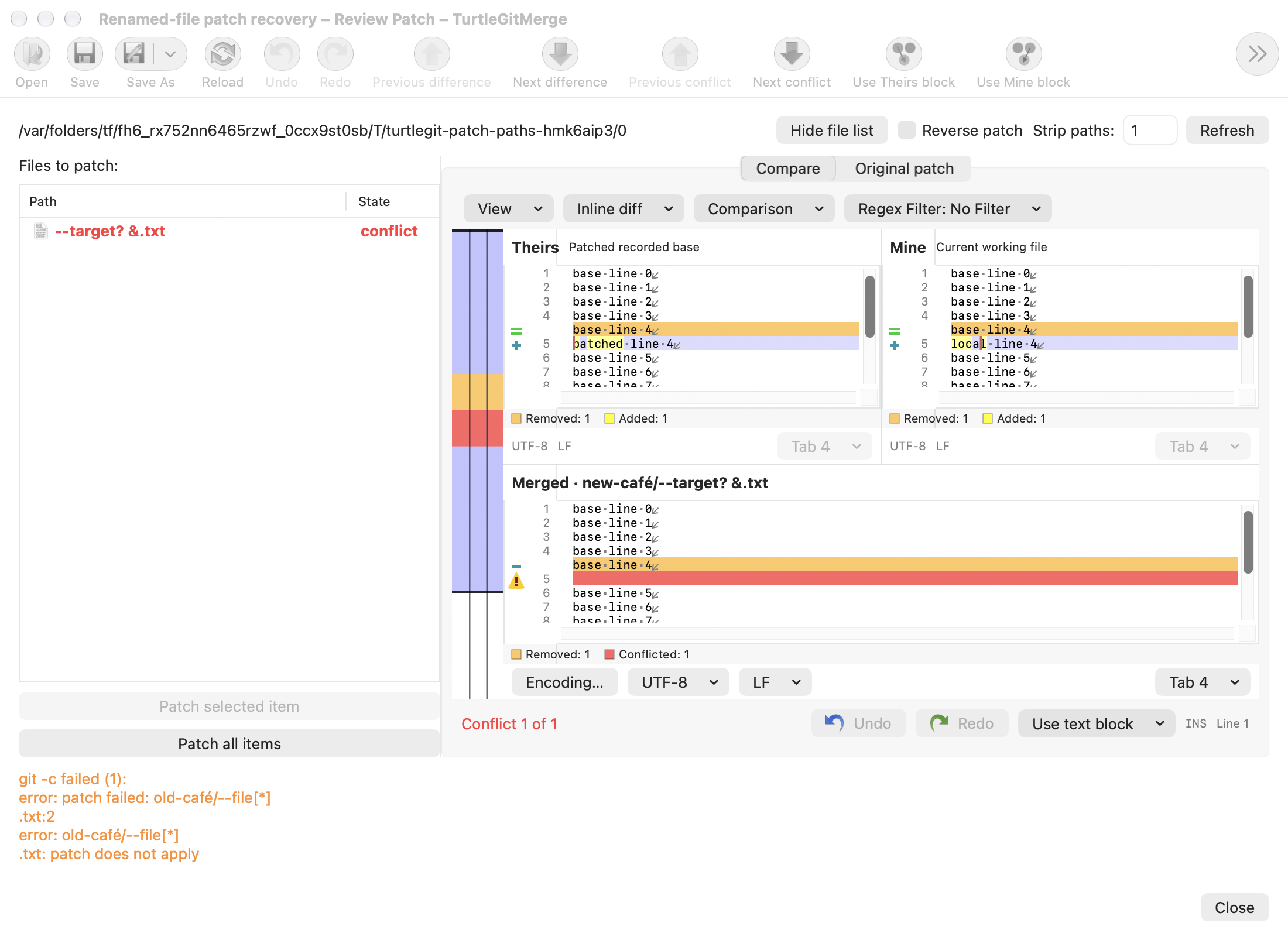 Renamed-file patch recovery, light