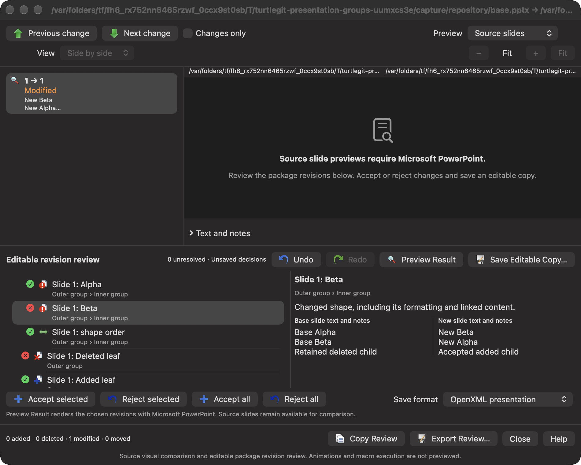 Nested presentation review, dark