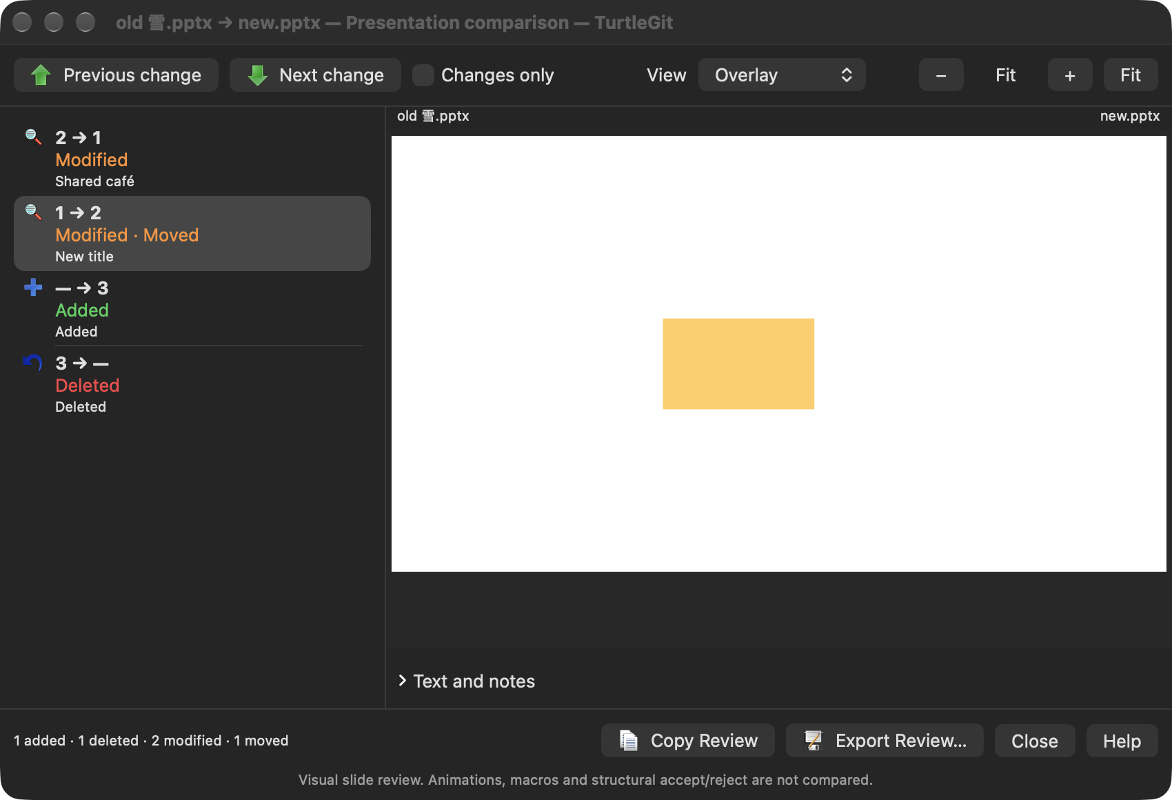 Native presentation comparison, overlay-dark