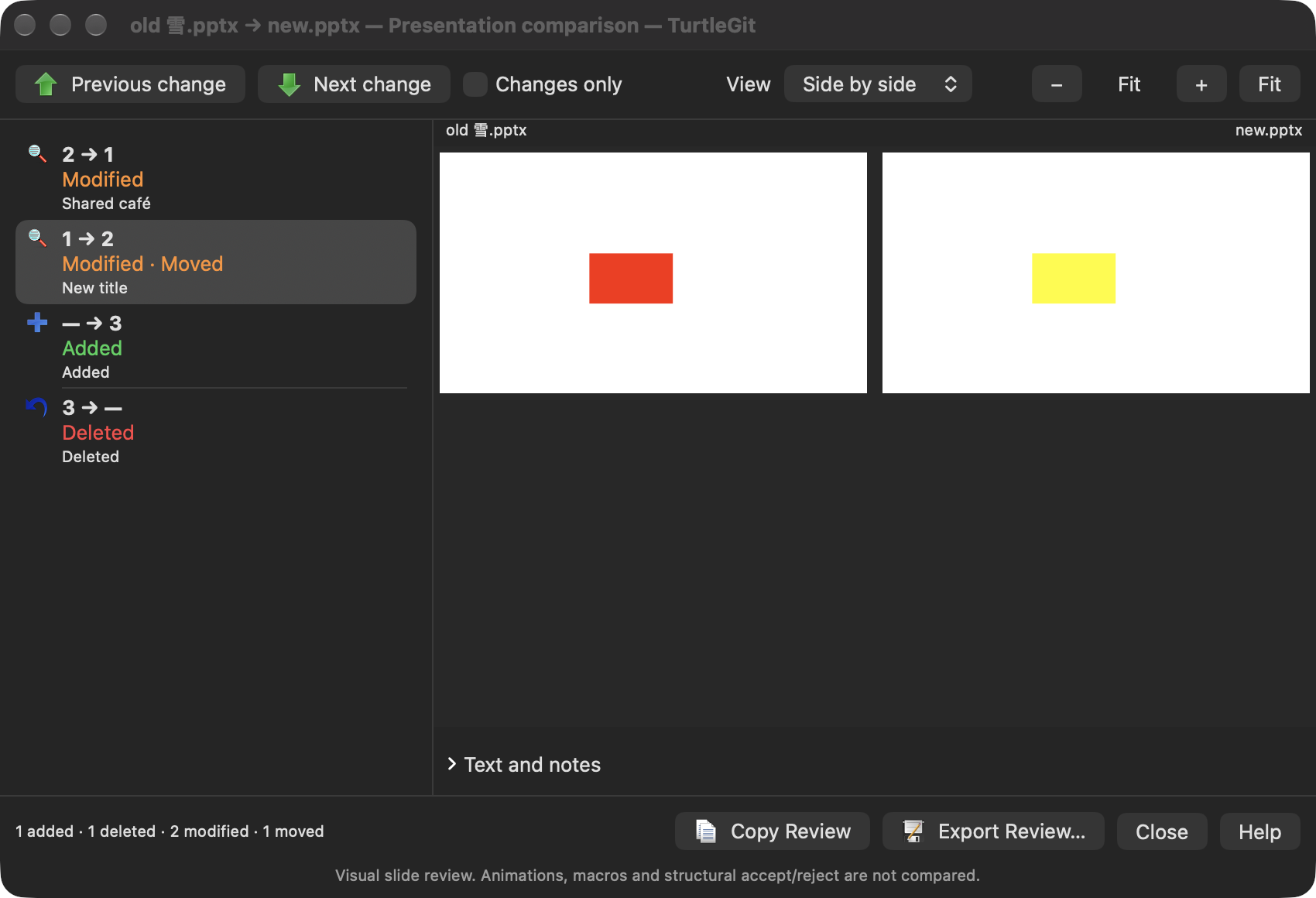 Native presentation comparison, paired-dark