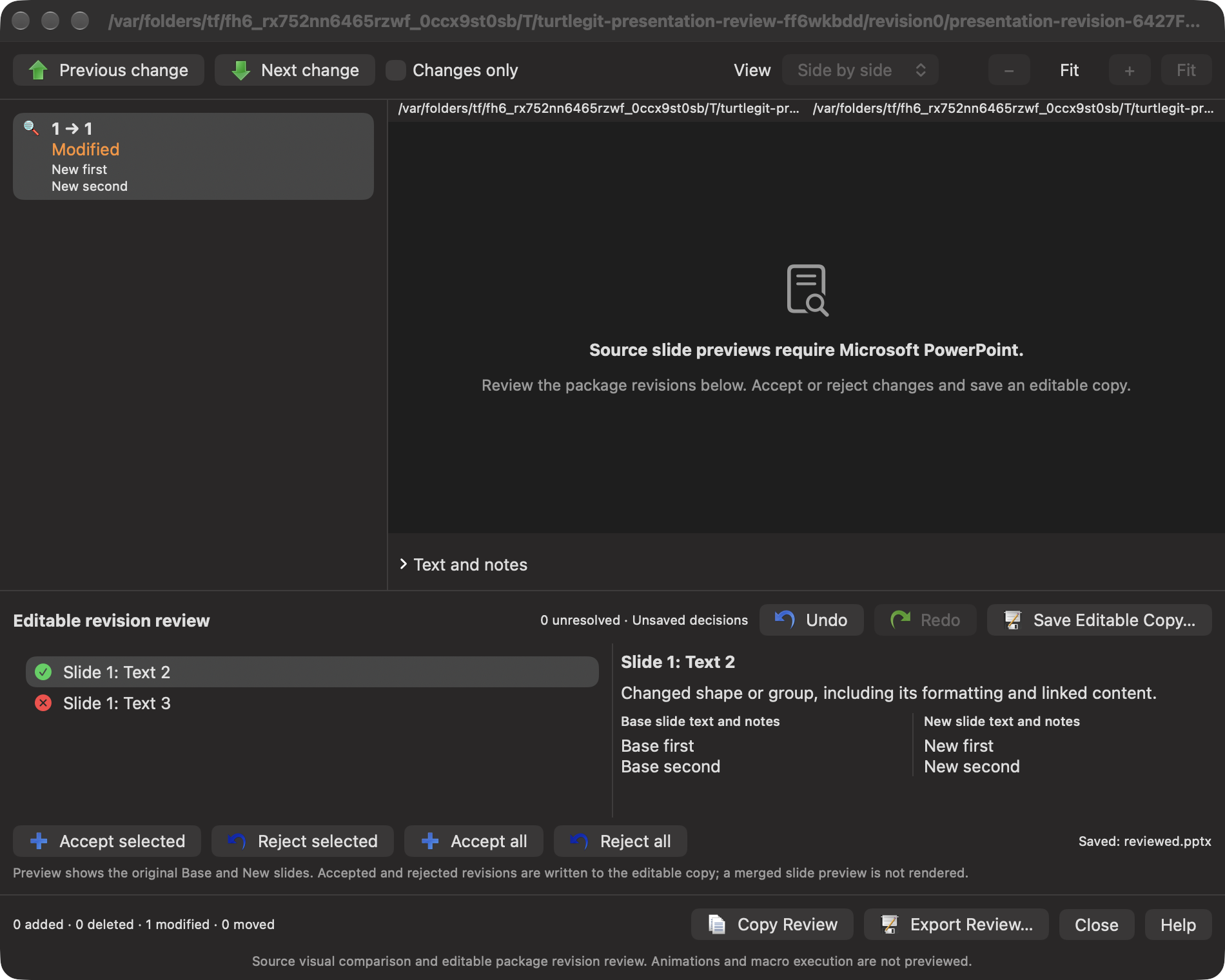 Editable revision decisions, dark