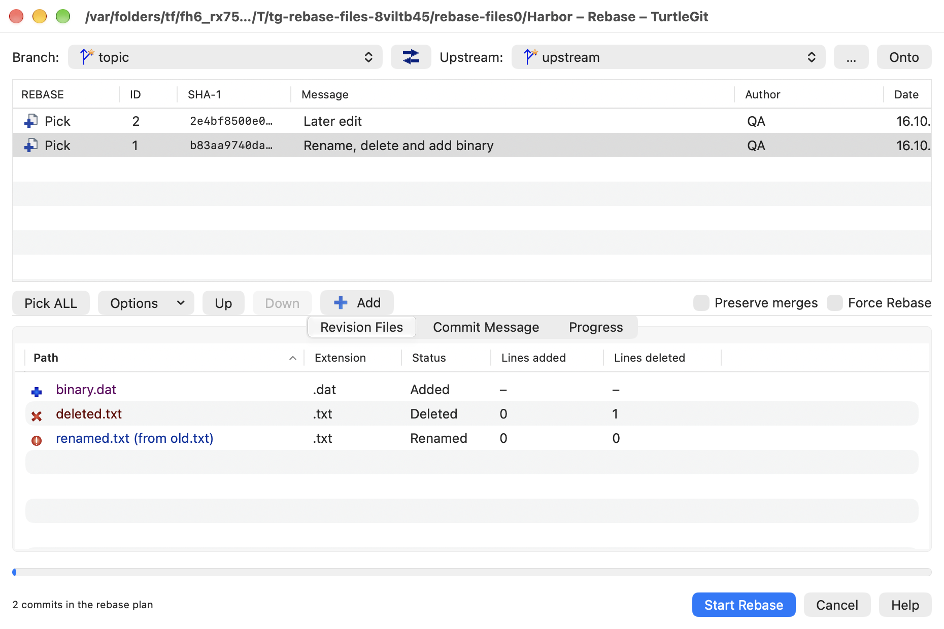Native Rebase Revision Files in light appearance