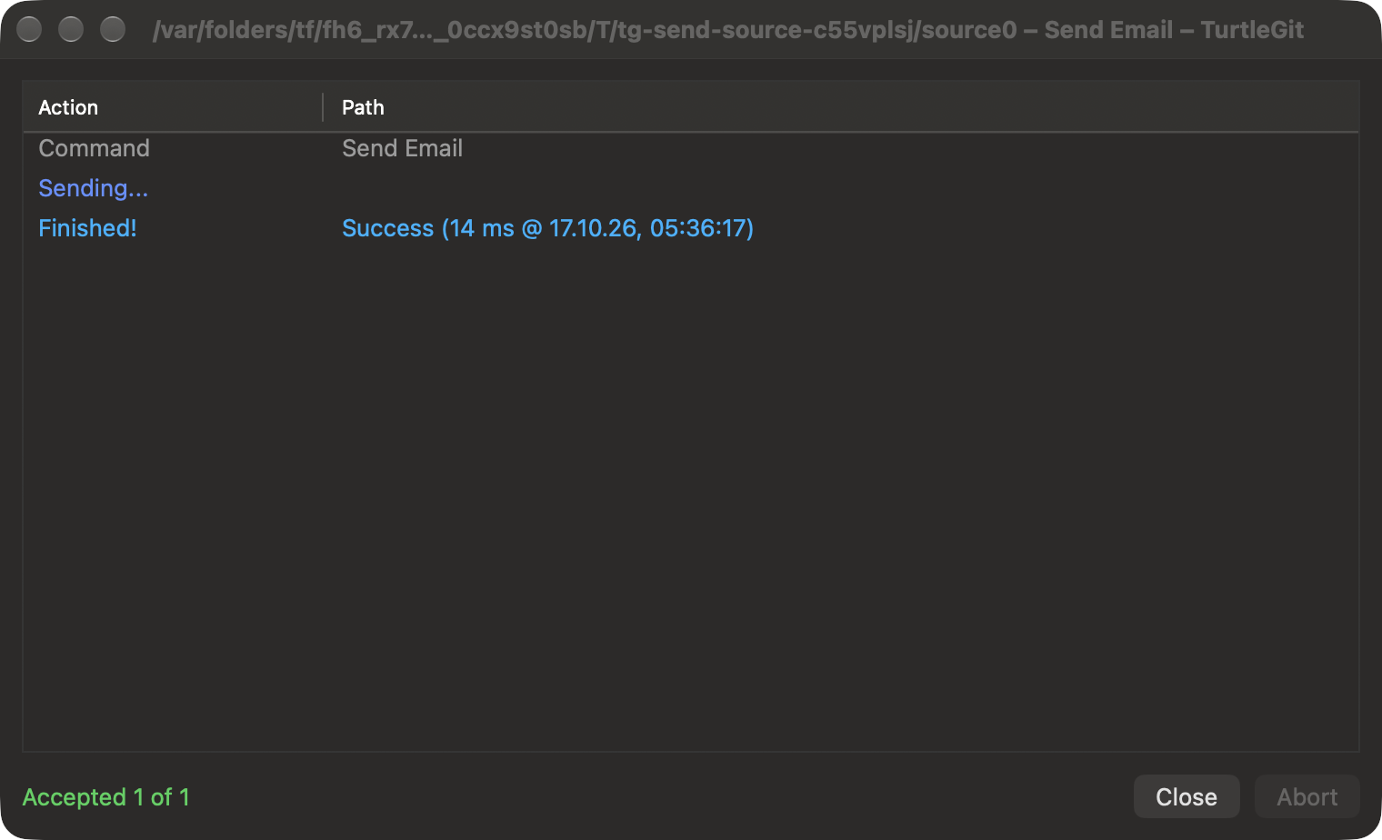 Injected completed Send progress, dark