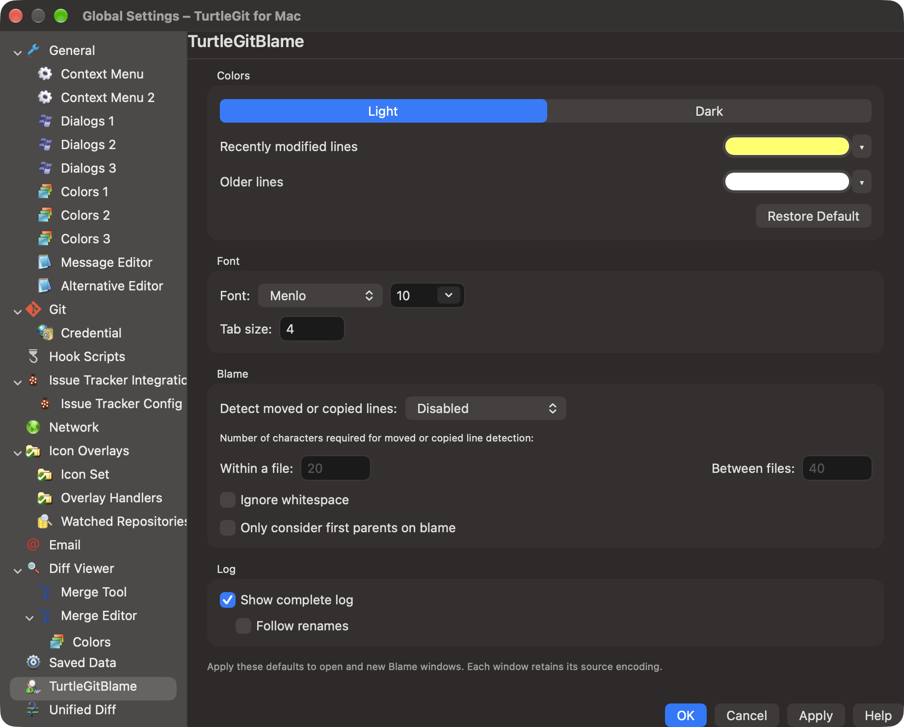 settings blame colors dark