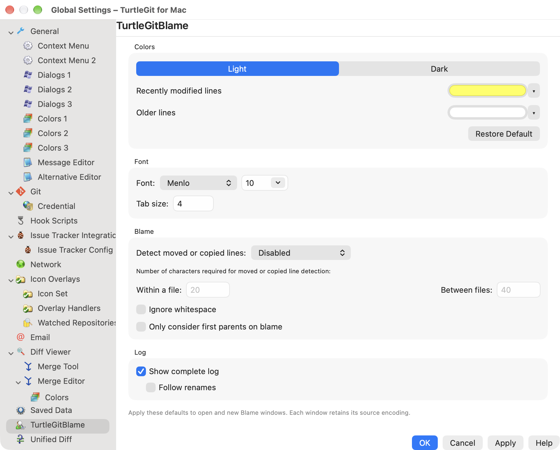 settings blame colors light