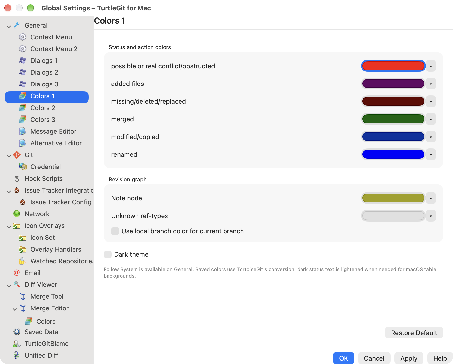 settings colors 1 light