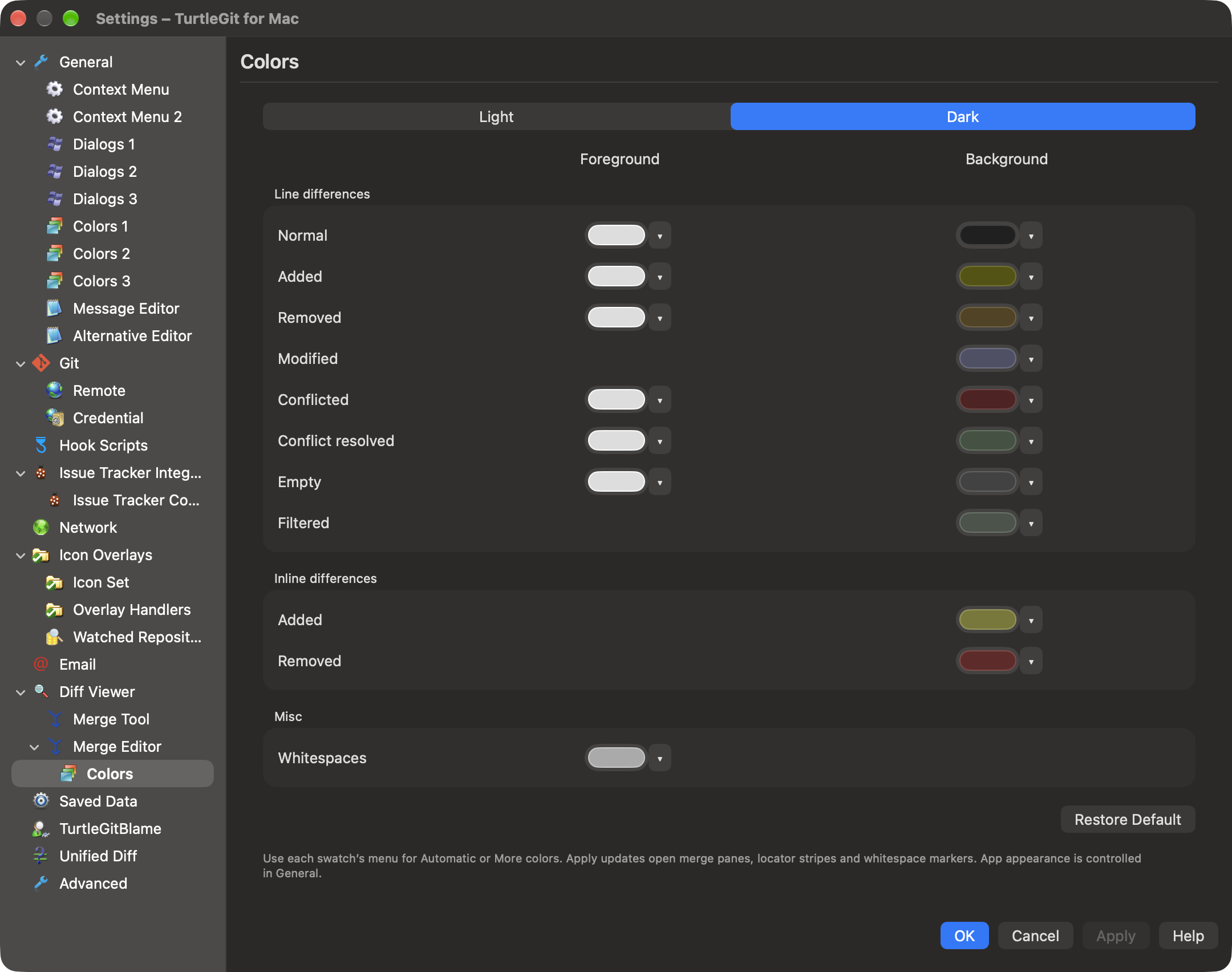 settings layout merge colors dark