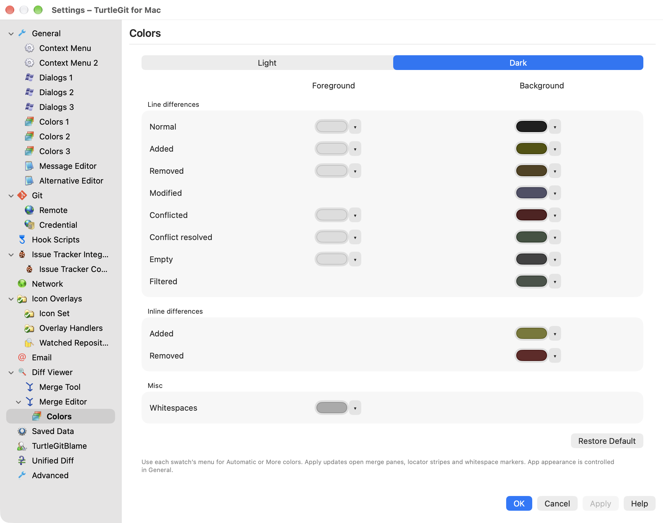 settings layout merge colors light