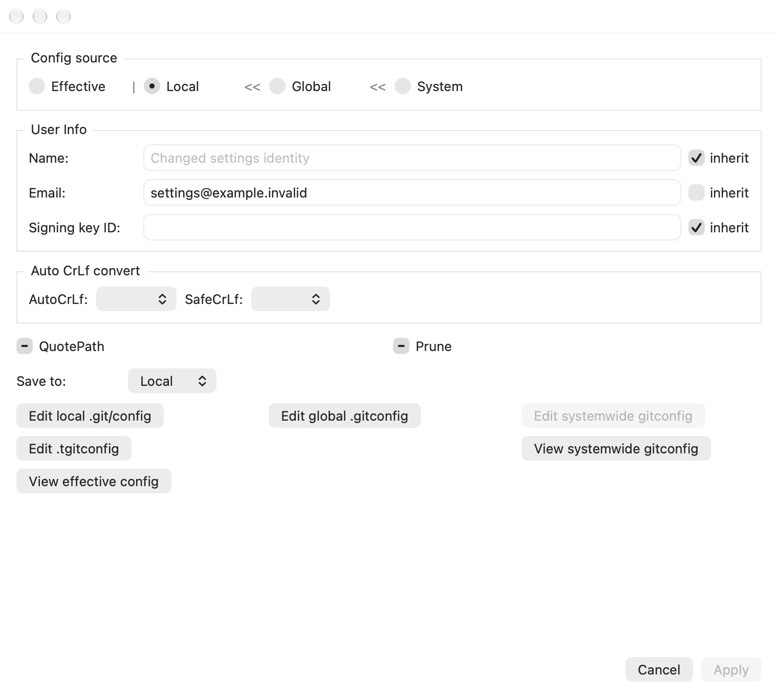 Scoped Git configuration page in light mode