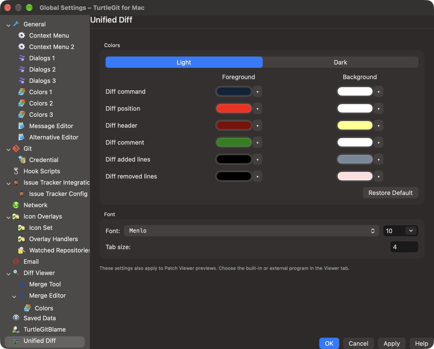 settings unified colors dark