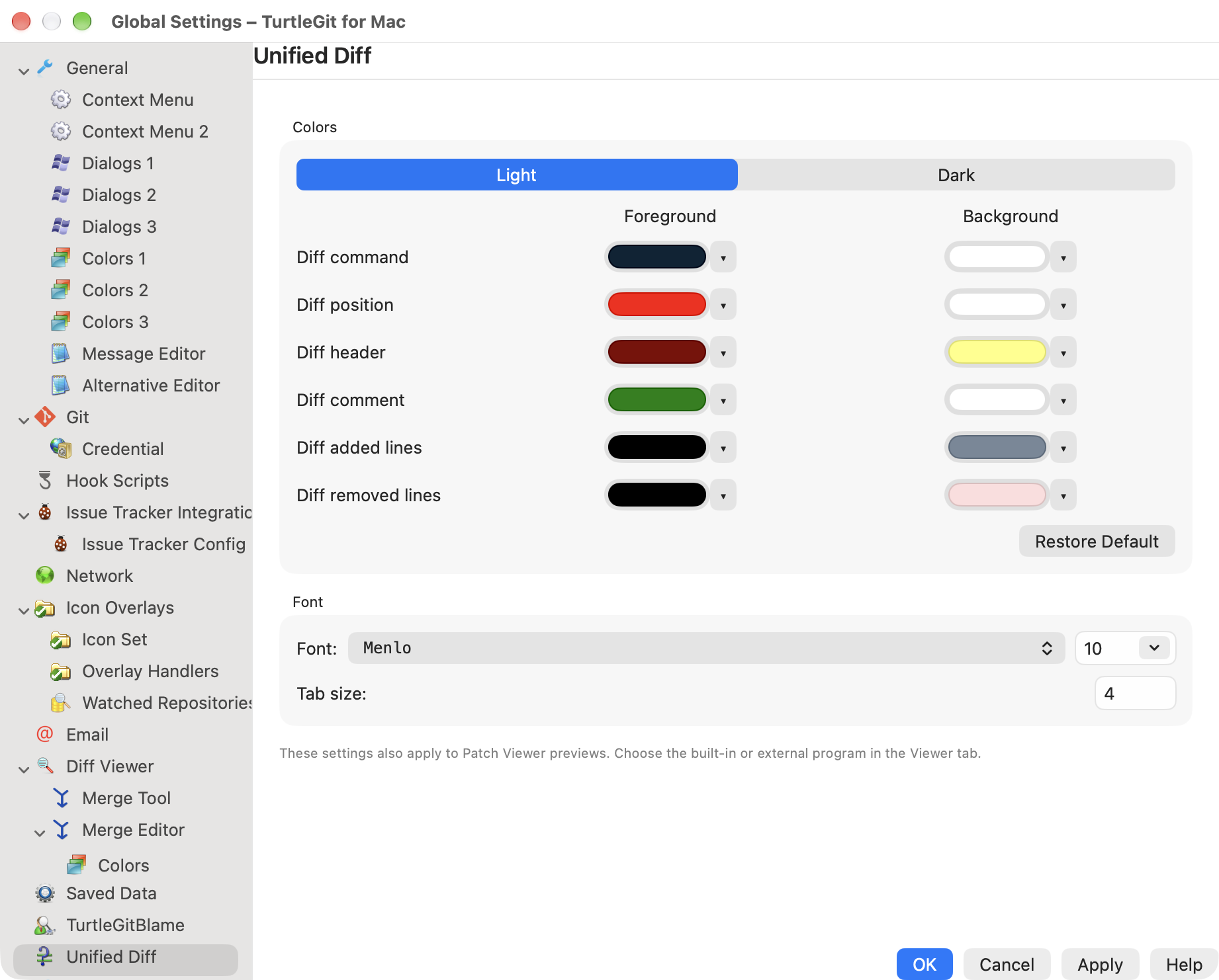 settings unified colors light