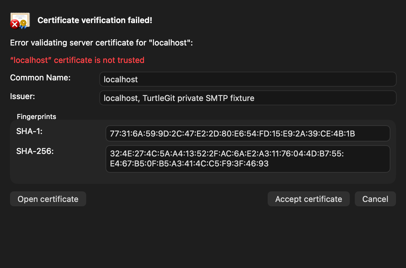 SMTP certificate review, dark
