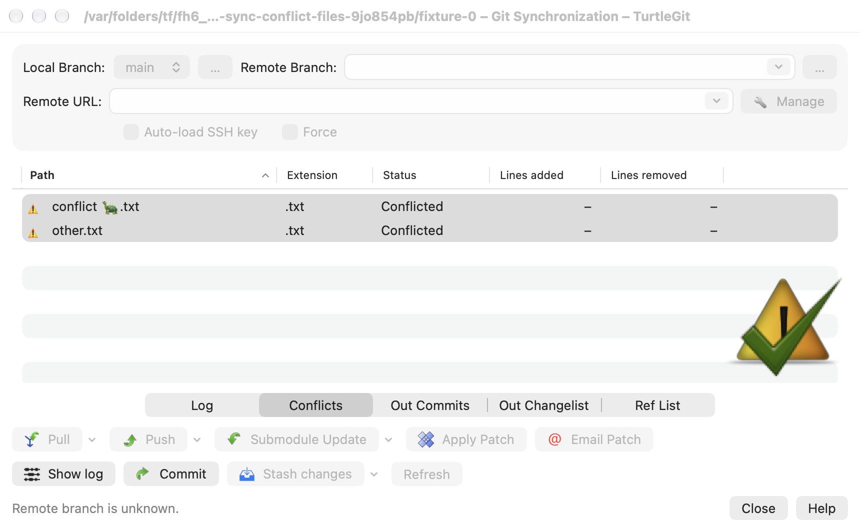 Sync conflict status table, light