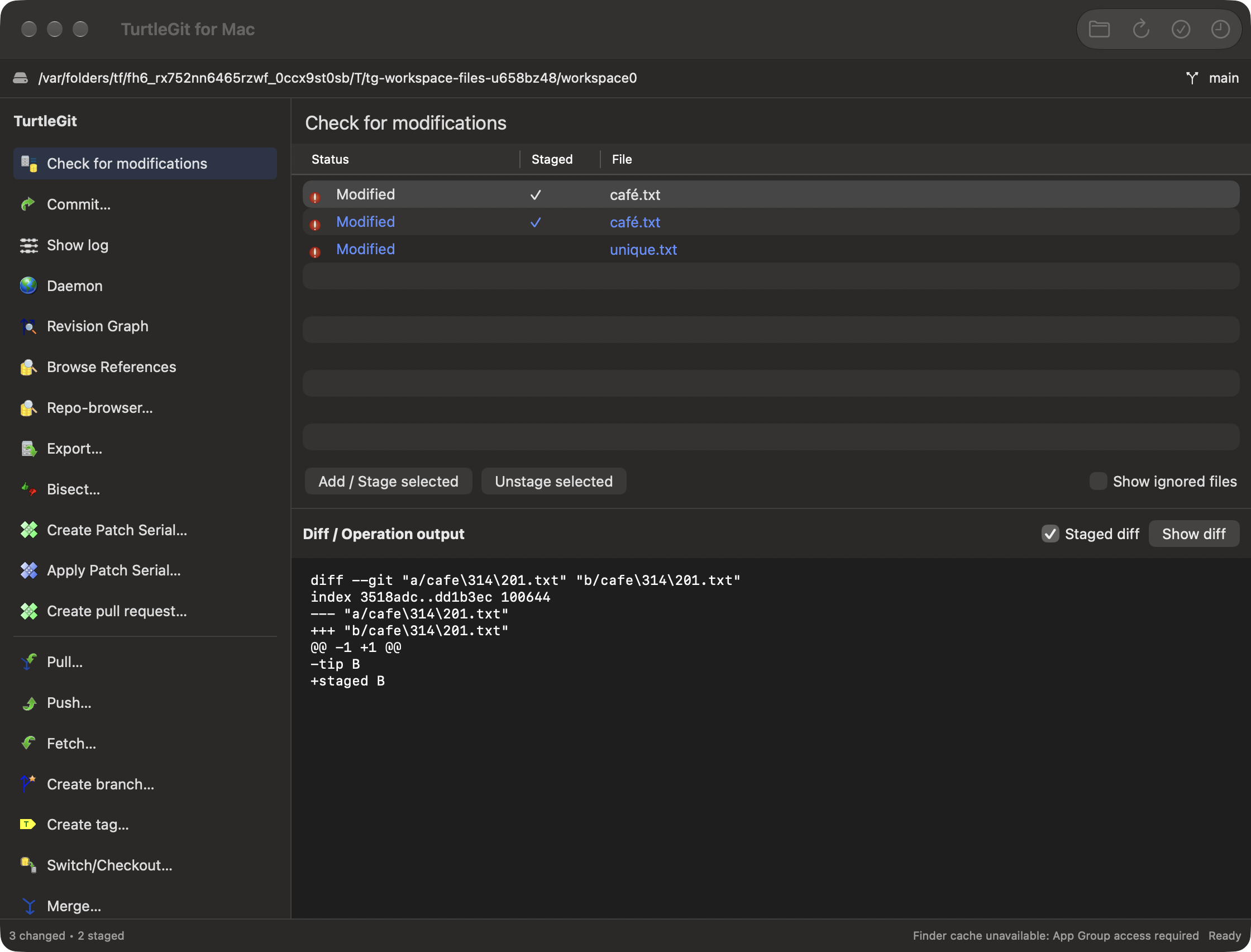 Workspace file workflows, dark appearance